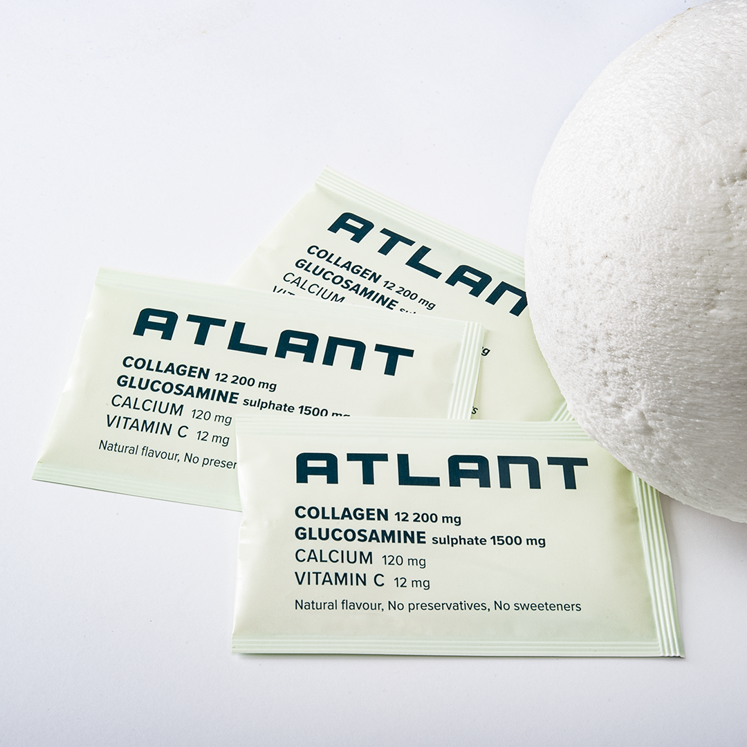 ATLANT - Kompleks kolagenowo-glukozaminowy z dodatkiem wapnia i witaminy C - 30 saszetek - Biofarmacja