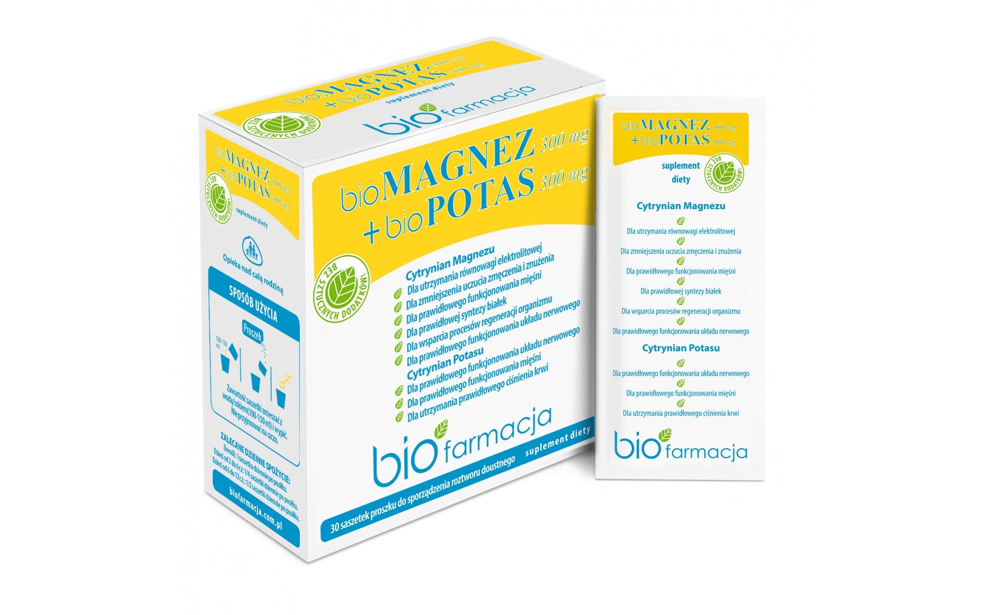 BioMAGNEZ + BioPOTAS - Naturalny Magnez 300 mg i Potas 300 mg - 30 saszetek - Biofarmacja