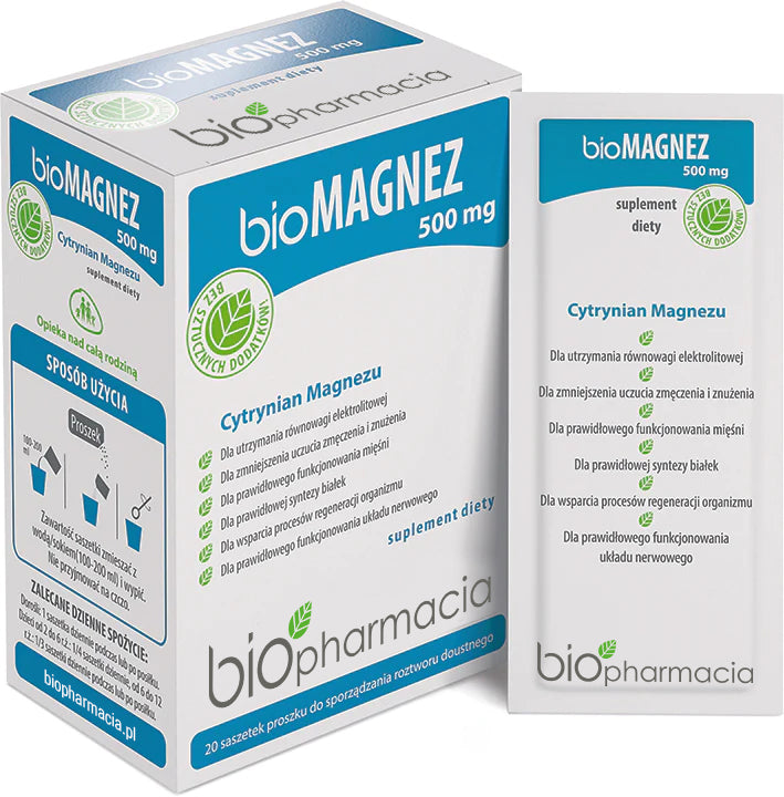 BioMAGNEZ 500 - Naturalny magnez do picia 500 mg - 20 saszetek - Biofarmacja