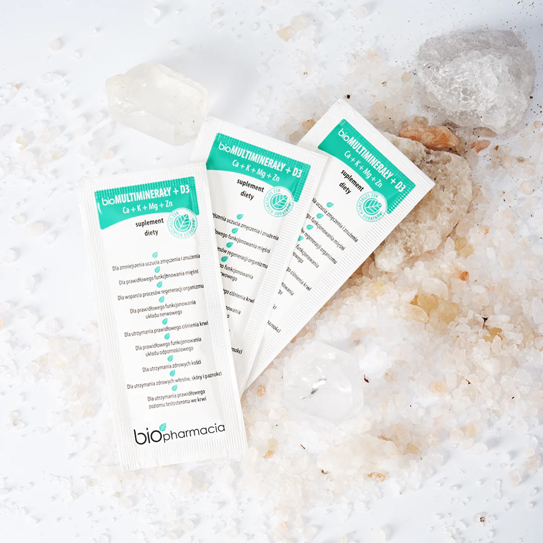 BioMULTIMINERAŁY + D3 - Mieszanka naturalnych minerałów z witaminą D3 - 28 saszetek - Biofarmacja