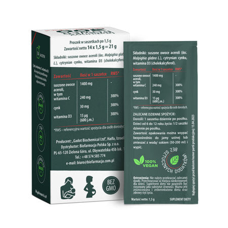 IMMUNOX Power 300 - Naturalny cynk, witamina D i C na odporność - 14 saszetek - Biofarmacja