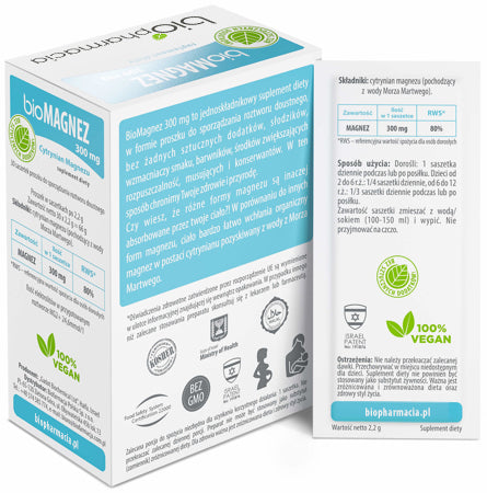 BioMAGNEZ 300 - Naturalny magnez do picia 300 mg - 30 saszetek - Biofarmacja