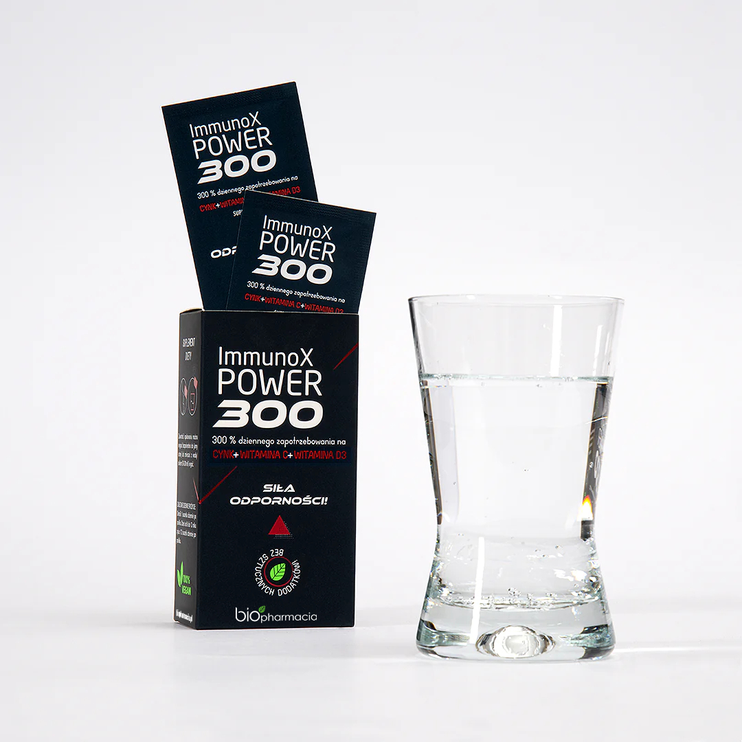 IMMUNOX Power 300 - Naturalny cynk, witamina D i C na odporność - 14 saszetek - Biofarmacja
