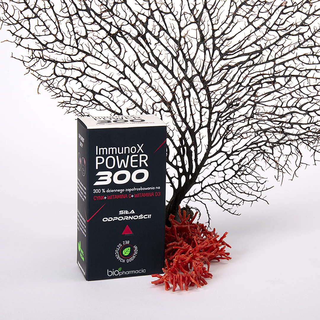 IMMUNOX Power 300 - Naturalny cynk, witamina D i C na odporność - 14 saszetek - Biofarmacja