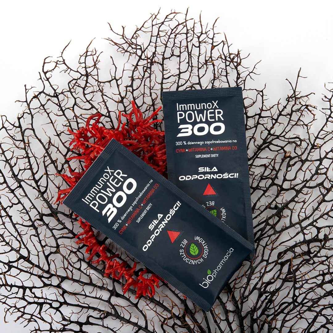IMMUNOX Power 300 - Naturalny cynk, witamina D i C na odporność - 14 saszetek - Biofarmacja