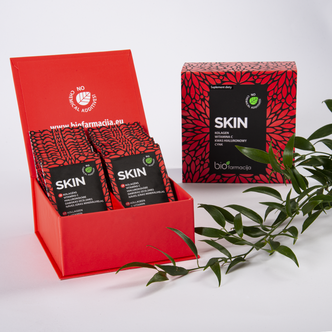 SKIN - Naturalny kolagen 2500 mg, kwas hialuronowy, witamina C, magnez i cynk - 28 saszetek - Biofarmacja