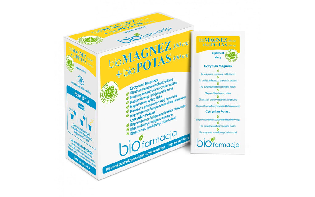 BioMAGNEZ + BioPOTAS - Naturalny Magnez 300 mg i Potas 300 mg - 30 saszetek - Biofarmacja 