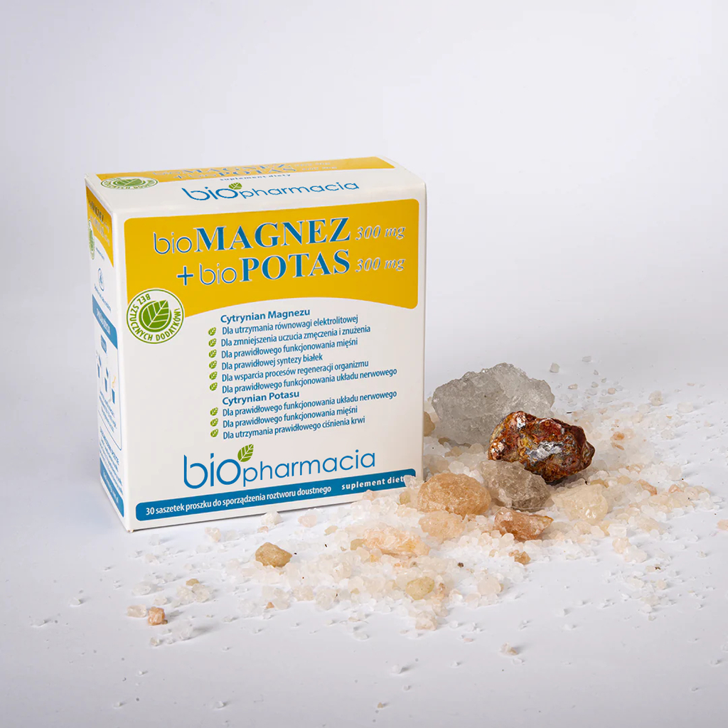 BioMAGNEZ + BioPOTAS - Naturalny Magnez 300 mg i Potas 300 mg - 30 saszetek - Biofarmacja 