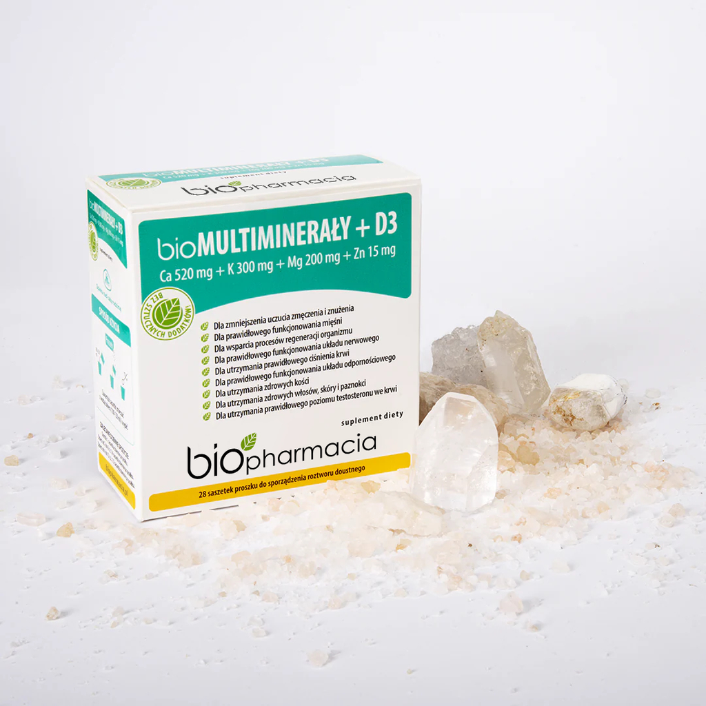 BioMULTIMINERAŁY + D3 - Mieszanka naturalnych minerałów z witaminą D3 - 28 saszetek - Biofarmacja 