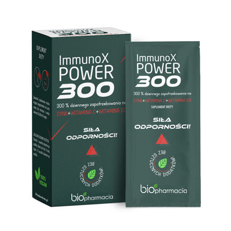 IMMUNOX Power 300 - Naturalny cynk, witamina D i C na odporność - 14 saszetek - Biofarmacja 