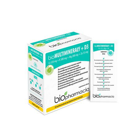 BioMULTIMINERAŁY + D3 - Mieszanka naturalnych minerałów z witaminą D3 - 28 saszetek - Biofarmacja 