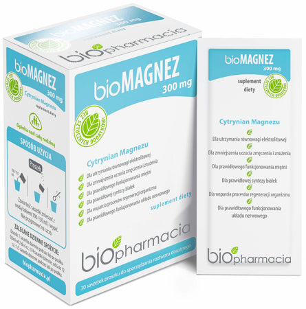 BioMAGNEZ 300 - Naturalny magnez do picia 300 mg - 30 saszetek - Biofarmacja 